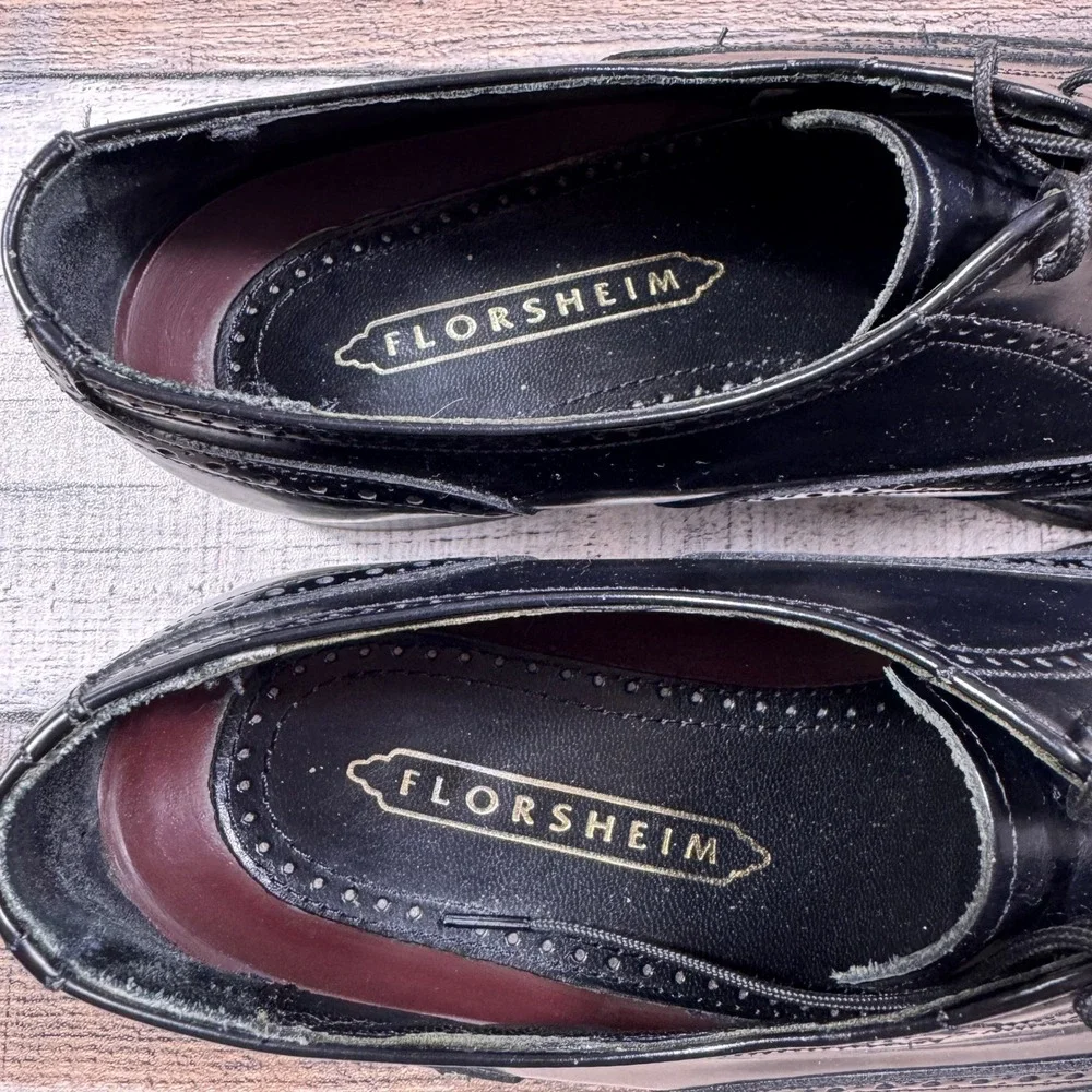 Florsheim Mens Wingtip Oxford Shoes Black Leather Brogue Lace Up‎ 8.5